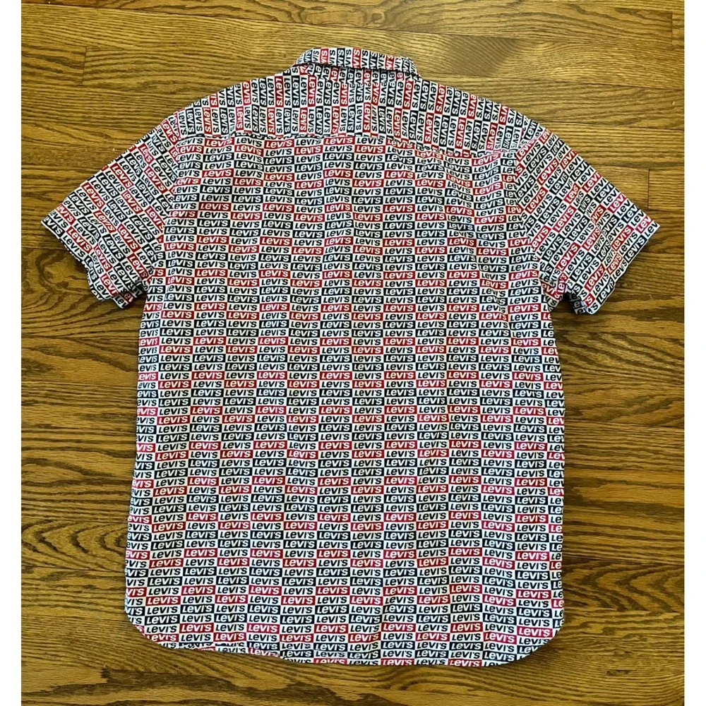 Levis Supima Cotton Short Sleeve Button Down Shirt AOP Logo Print Men's Large